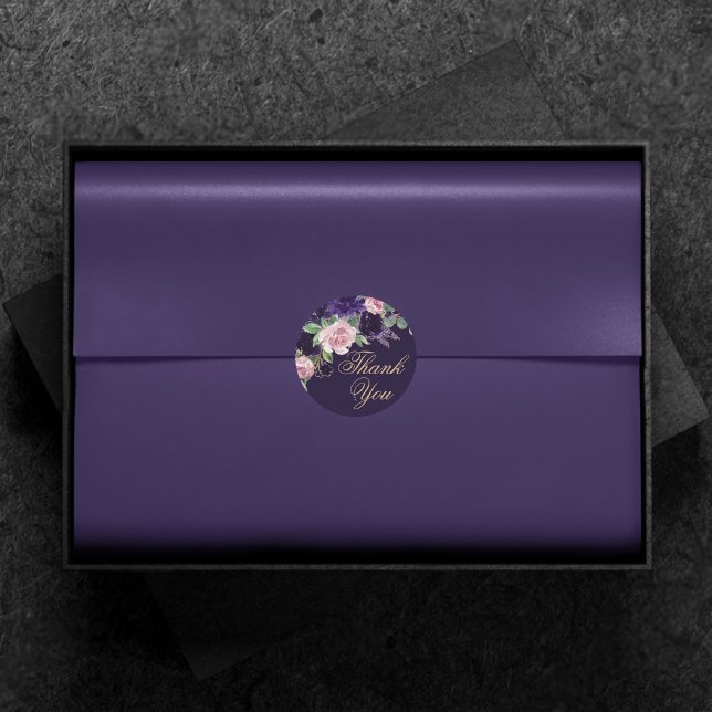 Pegatina Redonda Lush Blossom | Morado oscuro y rosa rosado Gracias (Subido por el creador)