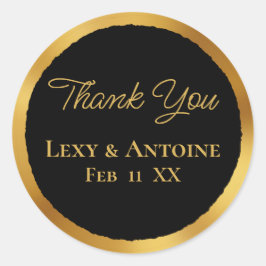 Pegatina Redonda Luxe Gold Edge Black Gracias Nombres Boda Fecha