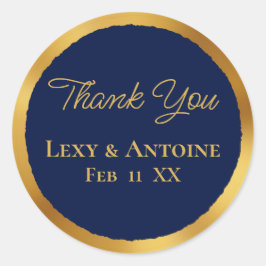 Pegatina Redonda Luxe Gold Edge Navy Blue Gracias A Los Nombres Fec
