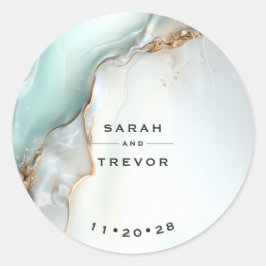 Pegatina Redonda Luxe Opal Teal Gold Fluid Alcohol Ink