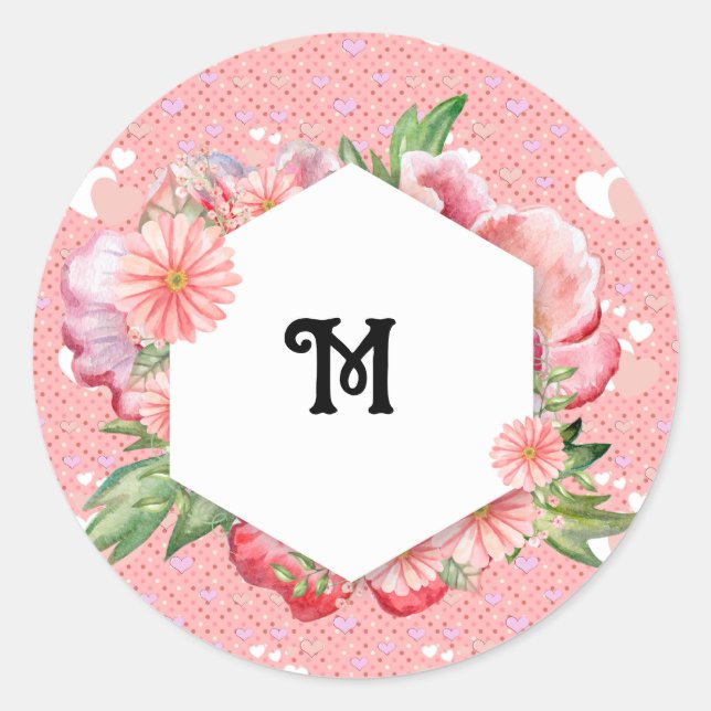 Pegatina Redonda Luxe pink hearts vibrant romantic wallpaper (Anverso)