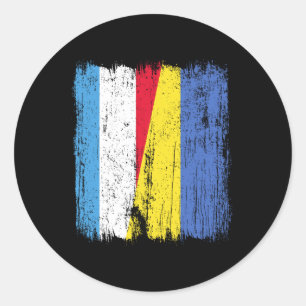 Pegatina Redonda Luxemburgo Ucrania Media Bandera Luxemburgués Ucra