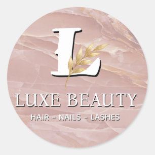Pegatina Redonda Luxury Blush Pink Marble Beauty Salon Logo