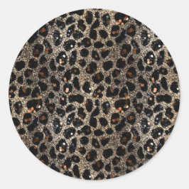 Pegatina Redonda Luxury Glitter Brown Black Gold Leopard Pattern
