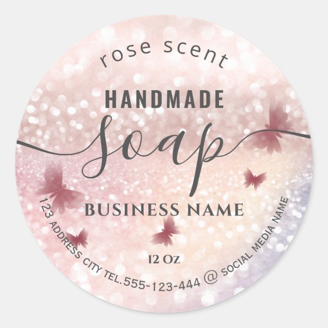 Pegatina Redonda Luxury glittery romantic butterfly soap (Anverso)