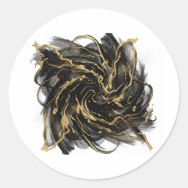 Pegatina Redonda Luxury Gold and Black Abstract Marble  (Anverso)