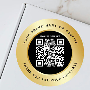 Pegatina Redonda Luxury Gold Metallic Black QR Code Gracias