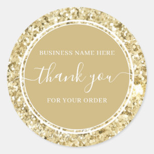 Pegatina Redonda Luxury Gold Purpurina Calligraphy Business Gracias