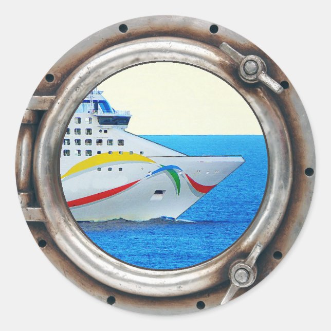 Pegatina Redonda Luxury Liner Porthole View (Anverso)