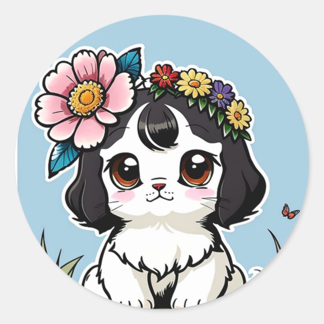 Pegatina Redonda Luxury Pet Line art (Anverso)