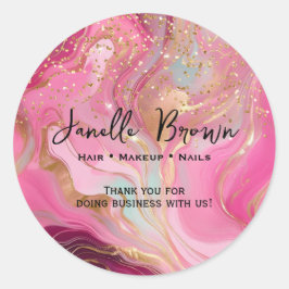Pegatina Redonda Luxury Pink Marble Gold Glitter Thank You Sticker
