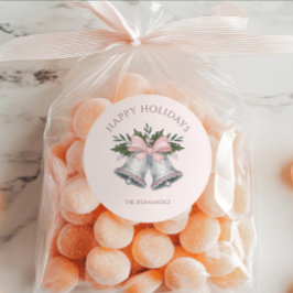 Pegatina Redonda Luxury Pink & Silver Glitter Jingle Bells Custom