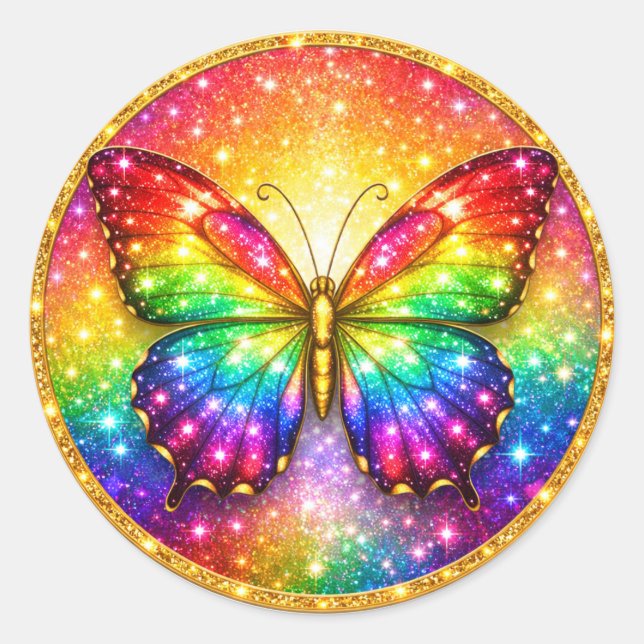 Pegatina Redonda Luxury Rainbow Butterfly Circle (Anverso)