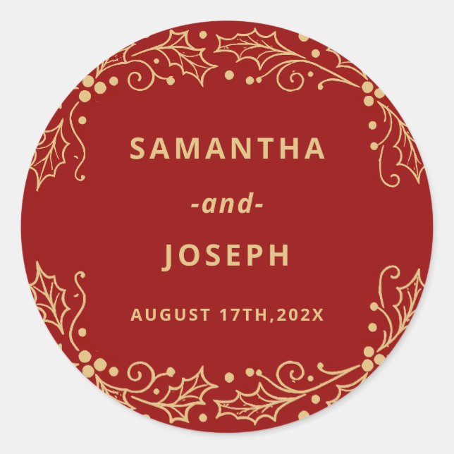Pegatina Redonda Luxury Red & Antique-Gold Wedding Envelope Seal (Anverso)
