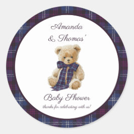 Pegatina Redonda Luxury Tartan Baby Shower thank You