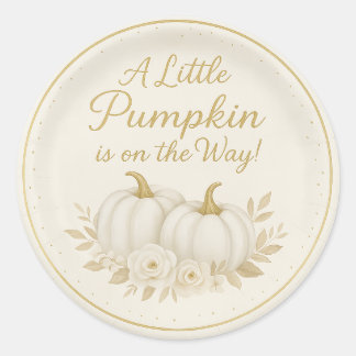 Pegatina Redonda Luxury White & Gold Pumpkin Round Sticker | Fall B