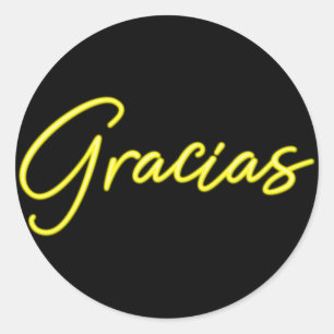 Pegatina Redonda Luz Amarilla Neon Gracias Gracias