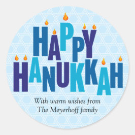 Pegatina Redonda Luz de las velas de Blue Hanukkah