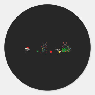 Pegatina Redonda Luz de Navidad Gato Negro Reno Santa Navidad