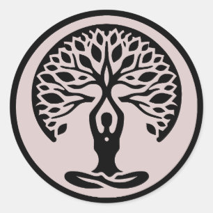 Pegatina Redonda Luz de serenidad Morado Minimalista Yoga árbol de