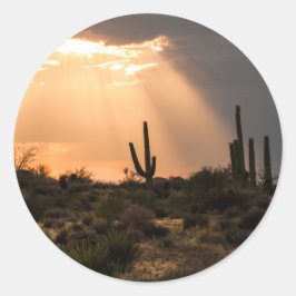 Pegatina Redonda Luz en el desierto