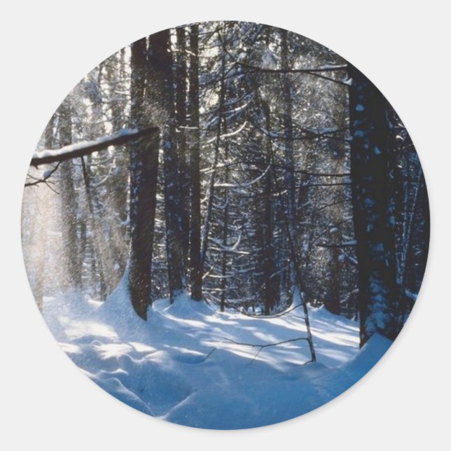 Pegatina Redonda Luz solar en nieve (Anverso)