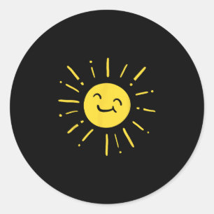 Pegatina Redonda Luz solar Sol Sonriendo Bonito Encantador Verano A