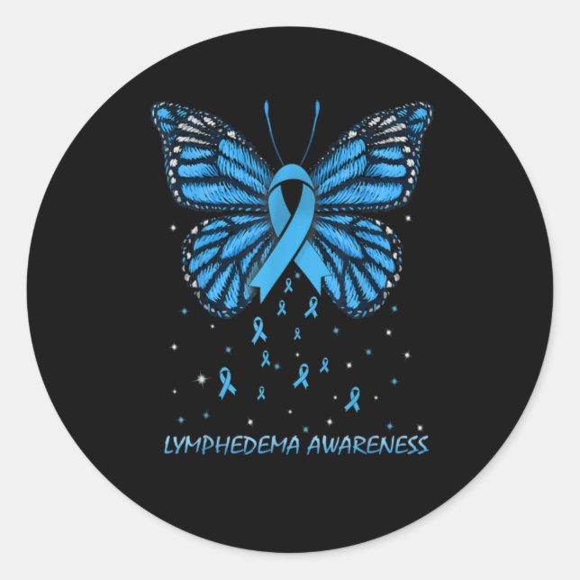 Pegatina Redonda Lymphedema Awareness Butfly (Anverso)