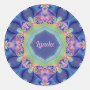 Pegatina Redonda LYNDA ~ Pastel Resumen Patrón Kaleidoscopio ~