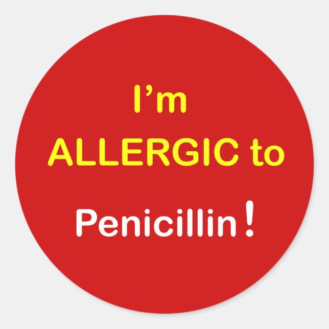 Pegatina Redonda m6 - Soy alérgico - PENICILINA (Anverso)