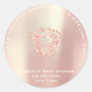 Pegatina Redonda M de corazón Regalo Baby Shower Favor Gracias Oro 