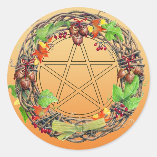 Pegatina Redonda Mabon Wreath (Anverso)