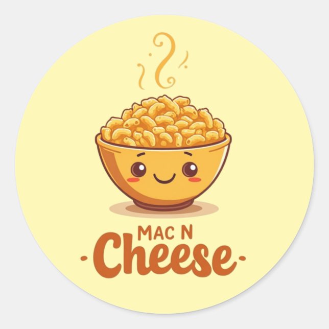 Pegatina Redonda Mac N Cheese Cute Bowl (Anverso)