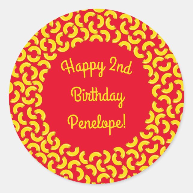 Pegatina Redonda Mac y Cheese Kid Primer Fiesta de cumpleaños Macar (Anverso)