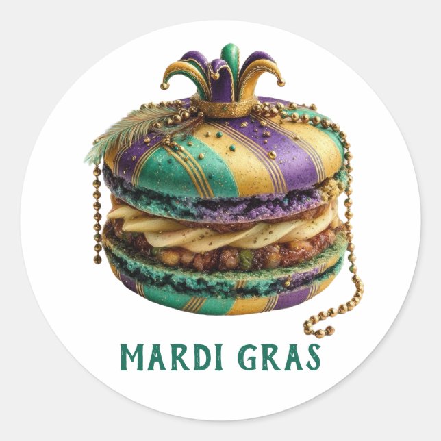 Pegatina Redonda Macarón Real de Mardi Gras (Anverso)