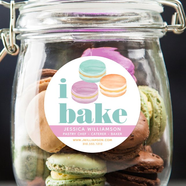 Pegatina Redonda Macaron Turquoise Naranja Púrpura Pastel Chef Bake (Subido por el creador)