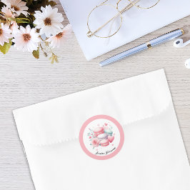 Pegatina Redonda Macarones y corazones rosados personalizados