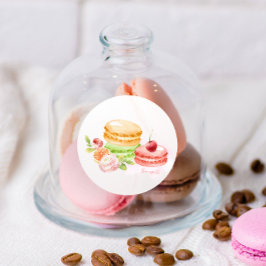 Pegatina Redonda Macarons acuáticos con cerezo