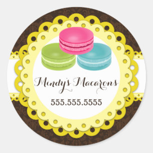 Pegatina Redonda Macarons Bakery Damask Semillas de vieiras amarill
