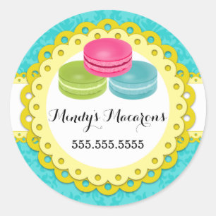 Pegatina Redonda Macarons Bakery Damask Semillas de vieiras amarill