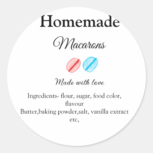 Pegatina Redonda macarons caseros añade ingredientes hechos con amo (Anverso)