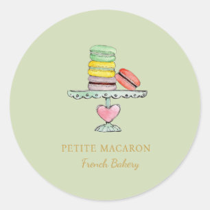 Pegatina Redonda Macarons de acuarela verde menta panadería