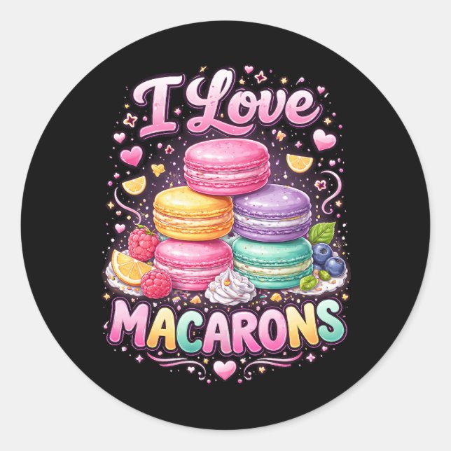 Pegatina Redonda Macarons de Amor Dulce (Anverso)