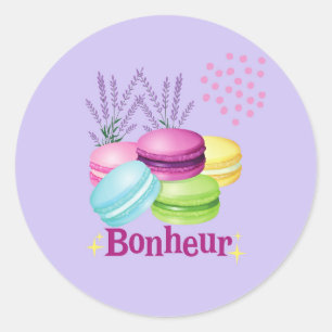 Pegatina Redonda Macarons Felicidad Bonheur