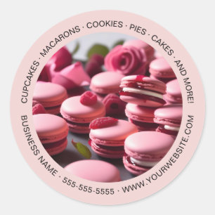 Pegatina Redonda Macarons Personalizados de Panadería con Foto Rosa