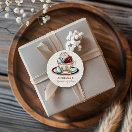 Pegatina Redonda Macarrones para fiesta de té de despedida de solte