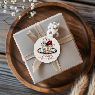 Pegatina Redonda Macarrones para té de desayuno de novia