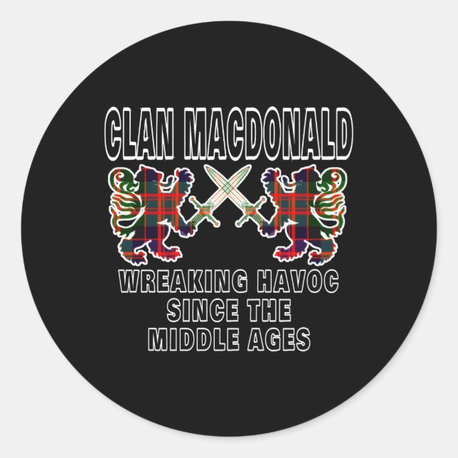 Pegatina Redonda Macdonald Scottish Tan Scotland nombre de clan (Anverso)