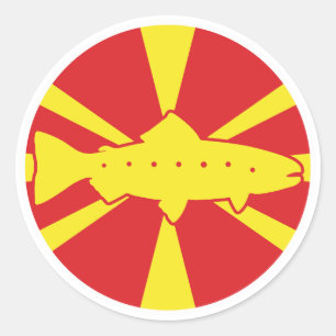 Pegatina Redonda Macedonia trucha bandera nacional animal macedonia