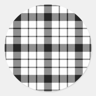 Pegatina Redonda MacFarlane tartan blanco negro plaid